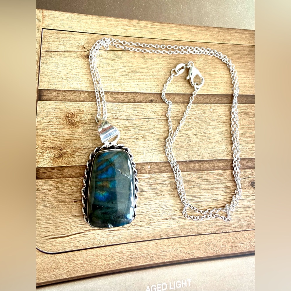 Firey Labradorite Pendant .925 Sterling, with .925 Chain Hand-Crafted in USA!!